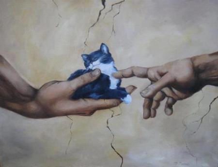 god and adam and a cat